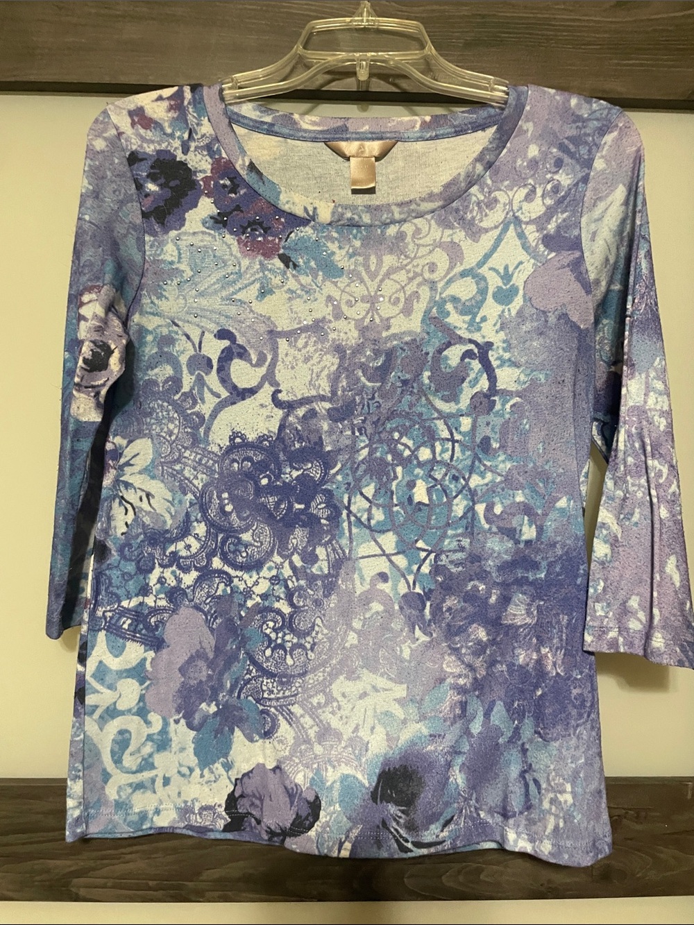 White Stag Purple Floral Lace-Print Long Sleeve Top